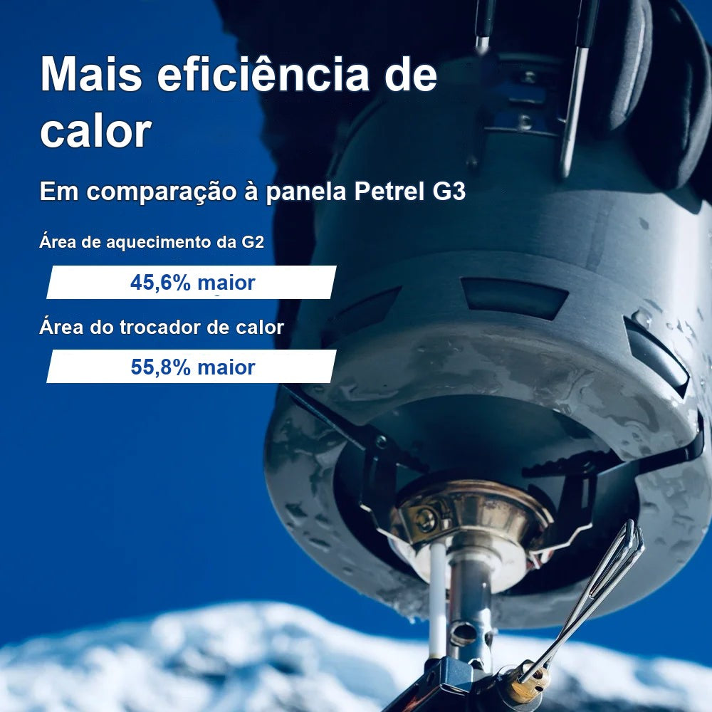 Panela Ultraleve Fire-Maple Petrel G2 com Trocador de Calor – trocador de calor sobre o fogareiro aceso