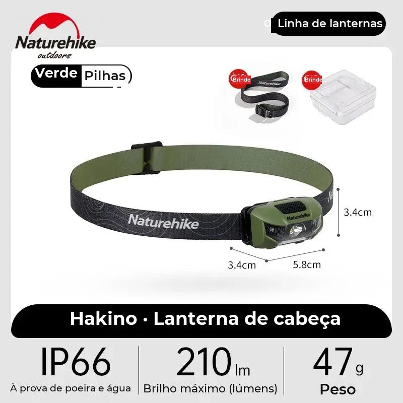 Lanterna de Cabeça Naturehike com 4 Modos e SOS – verde: IP66, 210 lúmens e 47 g