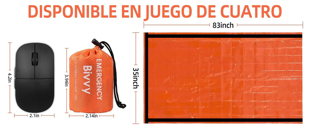 Saco de Dormir Térmico de Emergência com Apito – kit de quatro unidades com medidas