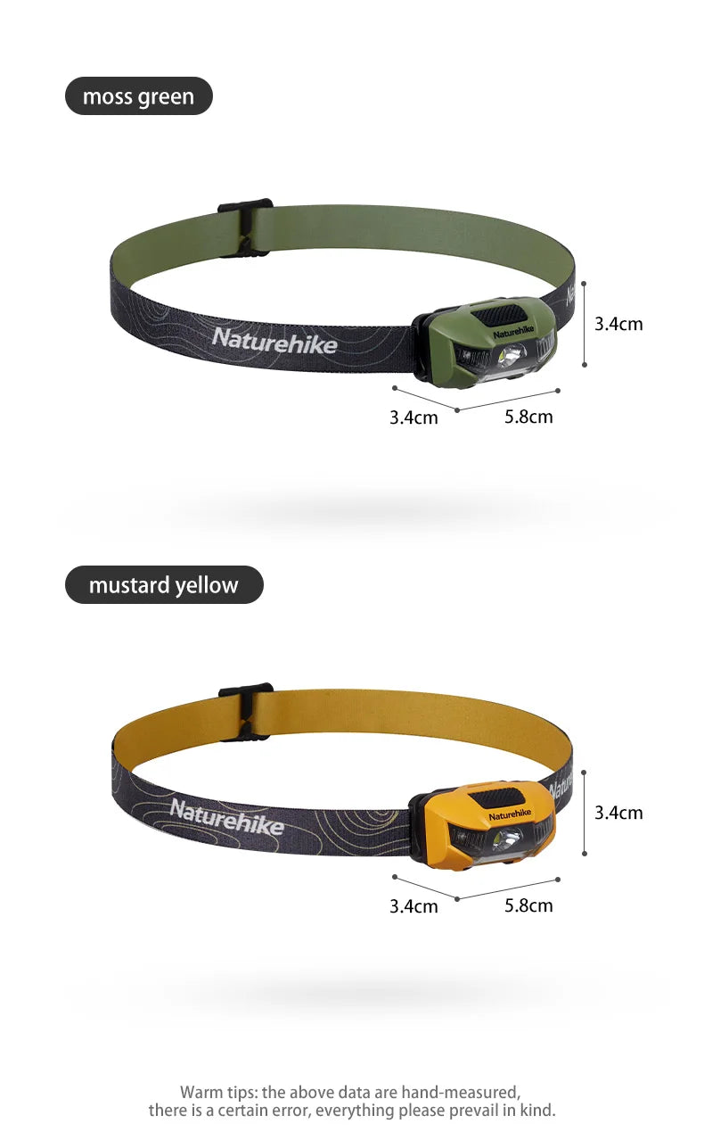 Lanterna de Cabeça Naturehike com 4 Modos e SOS – modelos amarelo e verde