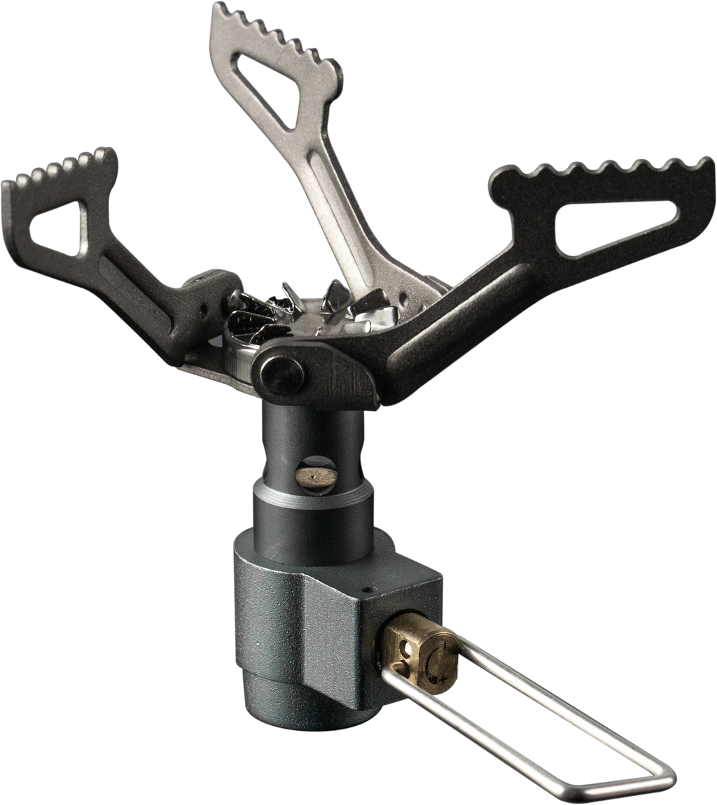 Fogareiro Ultraleve de Titânio BRS-3000T – detalhe dos braços de titânio e da regulagem