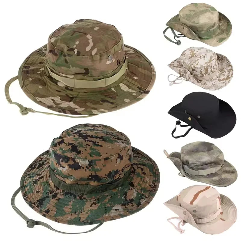 Chapéu Boonie Camuflado – estampas Multicam e Digital selva com outras opções ao lado