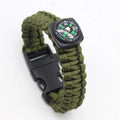 Pulseira de Sobrevivência Paracord com Bússola e Apito – cor verde, detalhe da bússola e da fivela