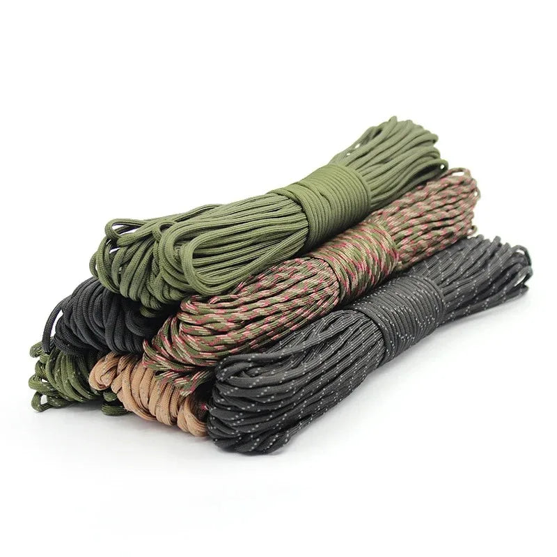Corda Paracord 550 com 7 Fios, 30 m – rolos em verde, camuflado, marrom e preto