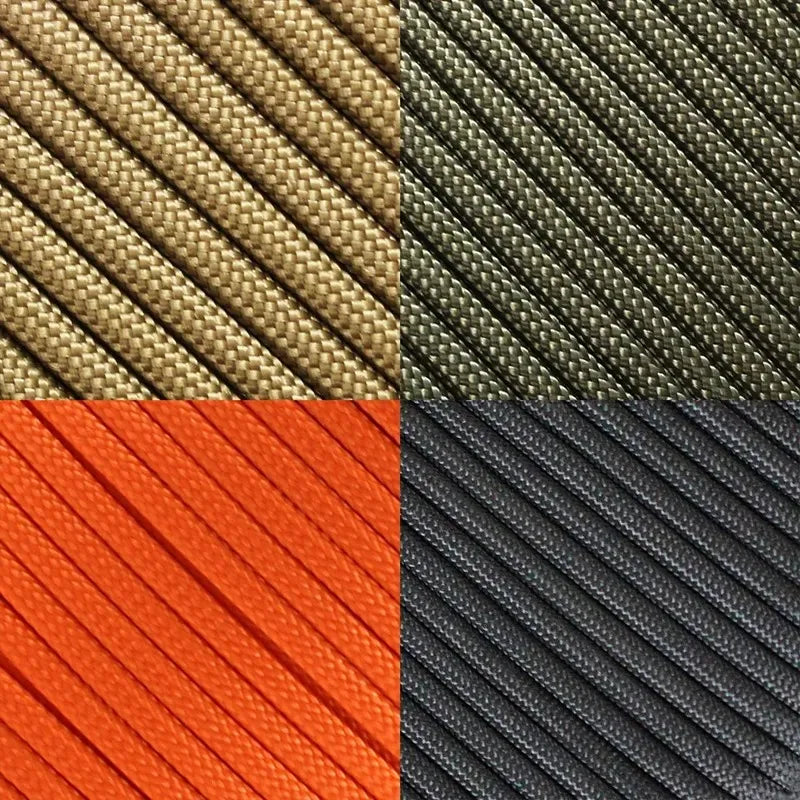 Corda Paracord 550 com 7 Fios, 30 m – trama em areia, verde, laranja e preto