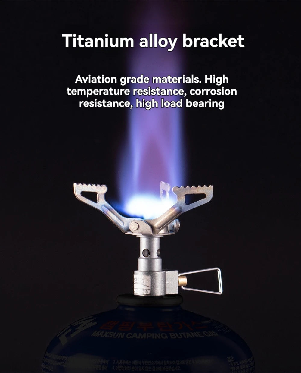 Fogareiro Ultraleve de Titânio BRS-3000T – suporte de liga de titânio com chama acesa