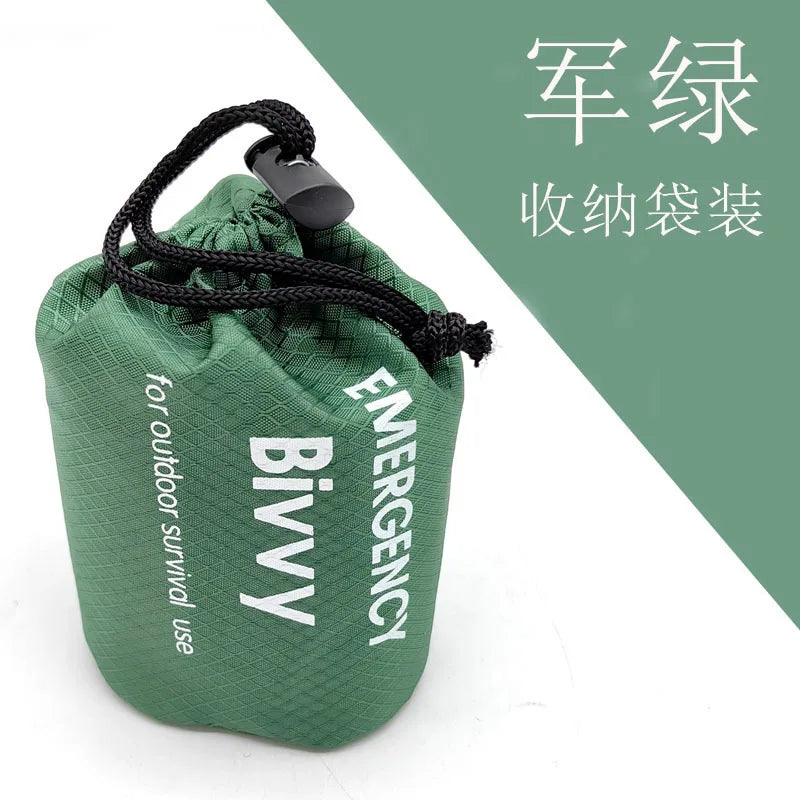 Saco de Dormir Térmico de Emergência com Apito – bolsa de transporte verde