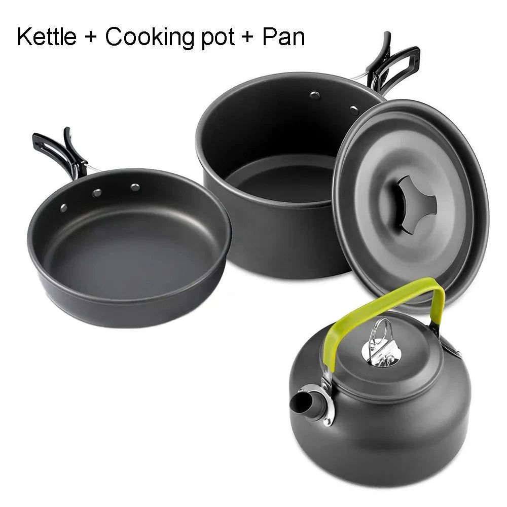 Kit de Panelas para Camping 11 Peças – chaleira, panela e frigideira