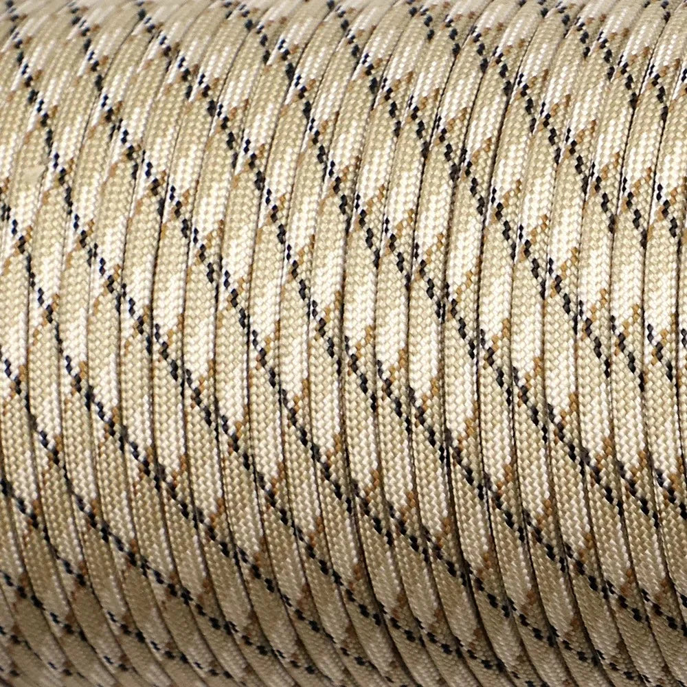 Corda Paracord 550 com 7 Fios, 30 m – cor areia, detalhe da trama