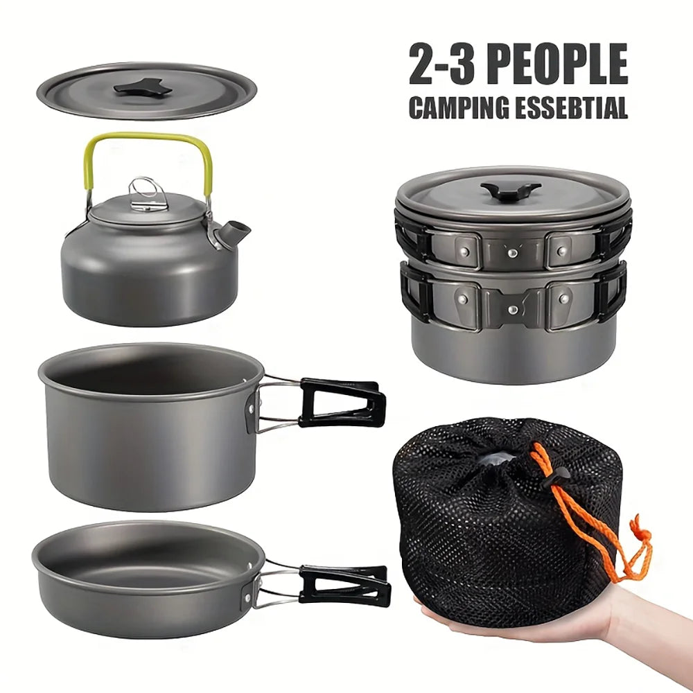 Kit de Panelas para Camping 11 Peças – peças para 2 a 3 pessoas e a bolsa de transporte