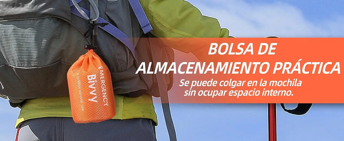 Saco de Dormir Térmico de Emergência com Apito – bolsa de transporte presa na mochila