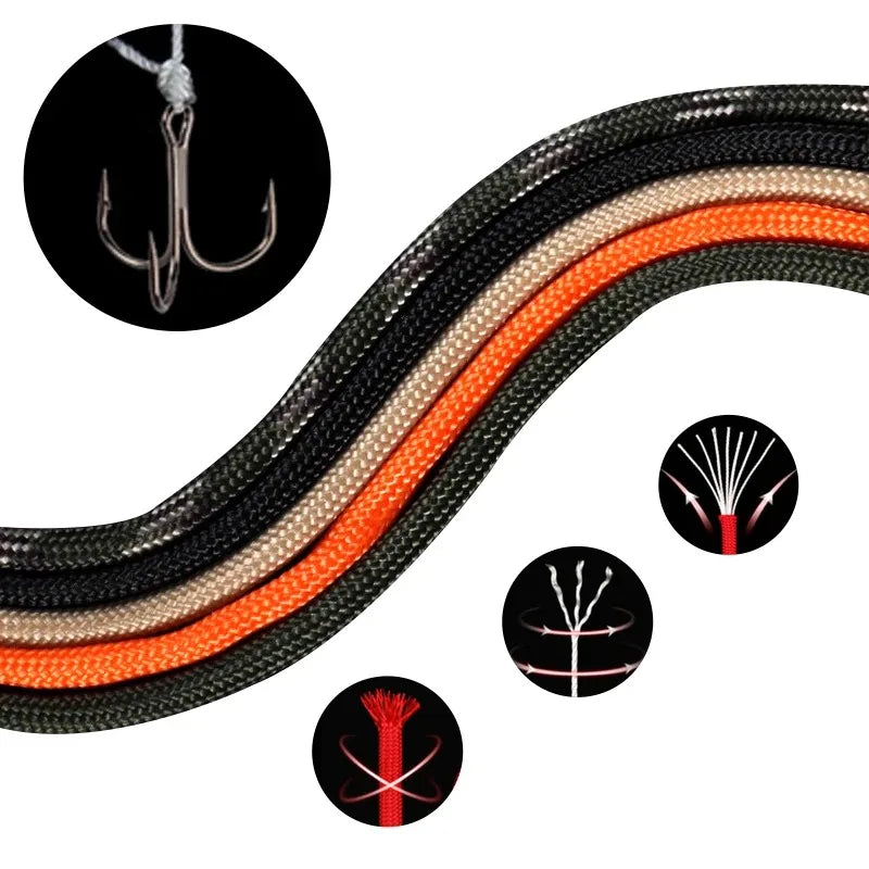 Corda Paracord 550 com 7 Fios, 30 m – cordas preta, areia e laranja com usos: pesca, costura e fogo